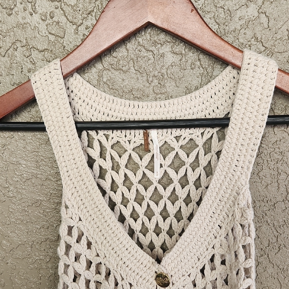 Free People Crochet Tank Top Sleeveless Boho Knit Vest - Picture 5 of 9
